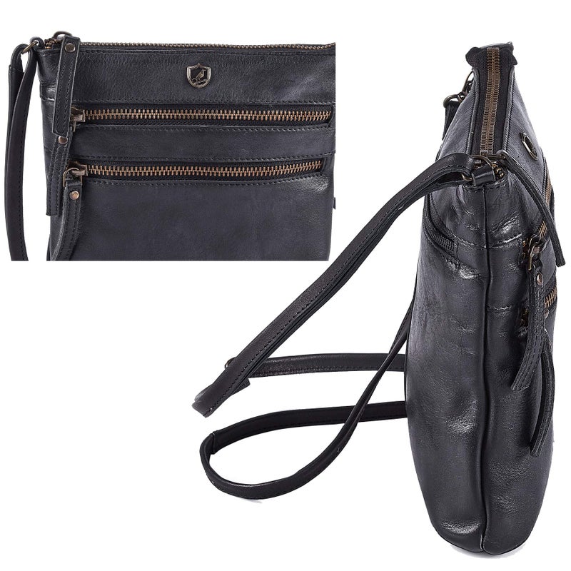 Cochoa Crossbody Sling Bag for Women Small Real Leather Purse Vintage Travel Crossover Shoulder Bag Handmade (Black Washed Vintage) - Image 4